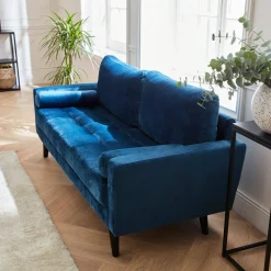 Sofá estilo escandinavo de terciopelo con patas de madera, 3 plazas