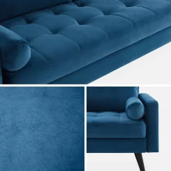 Sofá estilo escandinavo de terciopelo con patas de madera, 3 plazas