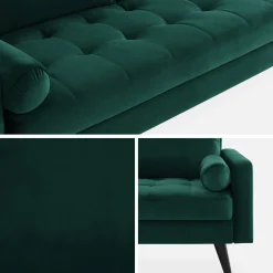 Sofá estilo escandinavo de terciopelo con patas de madera, 3 plazas