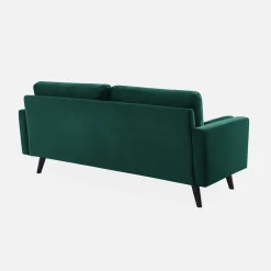Sofá estilo escandinavo de terciopelo con patas de madera, 3 plazas