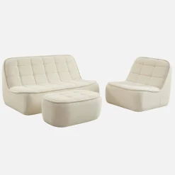 Sofá modular de borreguito texturizada con reposapiés, 3 plazas