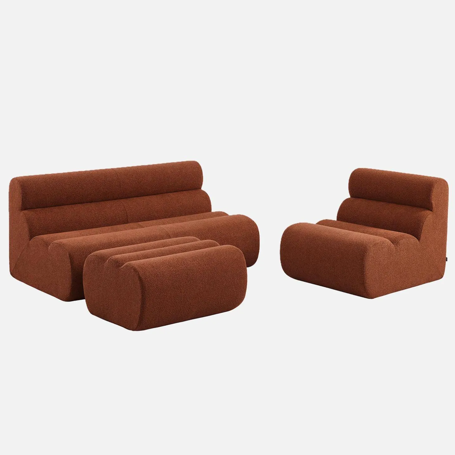 Sofá modular de borreguito con reposapiés, 3 plazas