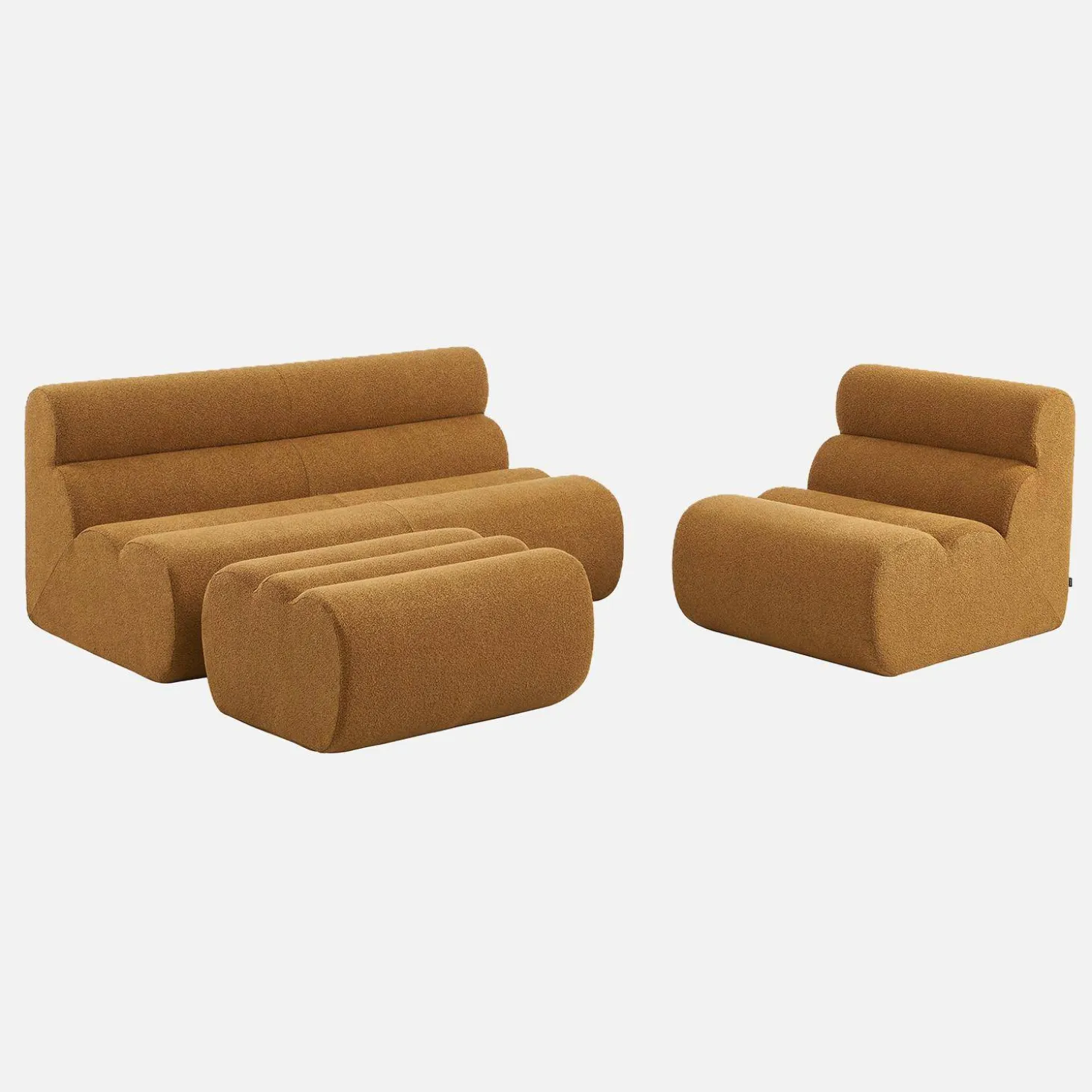 Sofá modular de borreguito con reposapiés, 3 plazas