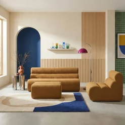 Sofá modular de borreguito con reposapiés, 3 plazas