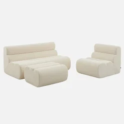 Sofá modular de borreguito con reposapiés, 3 plazas