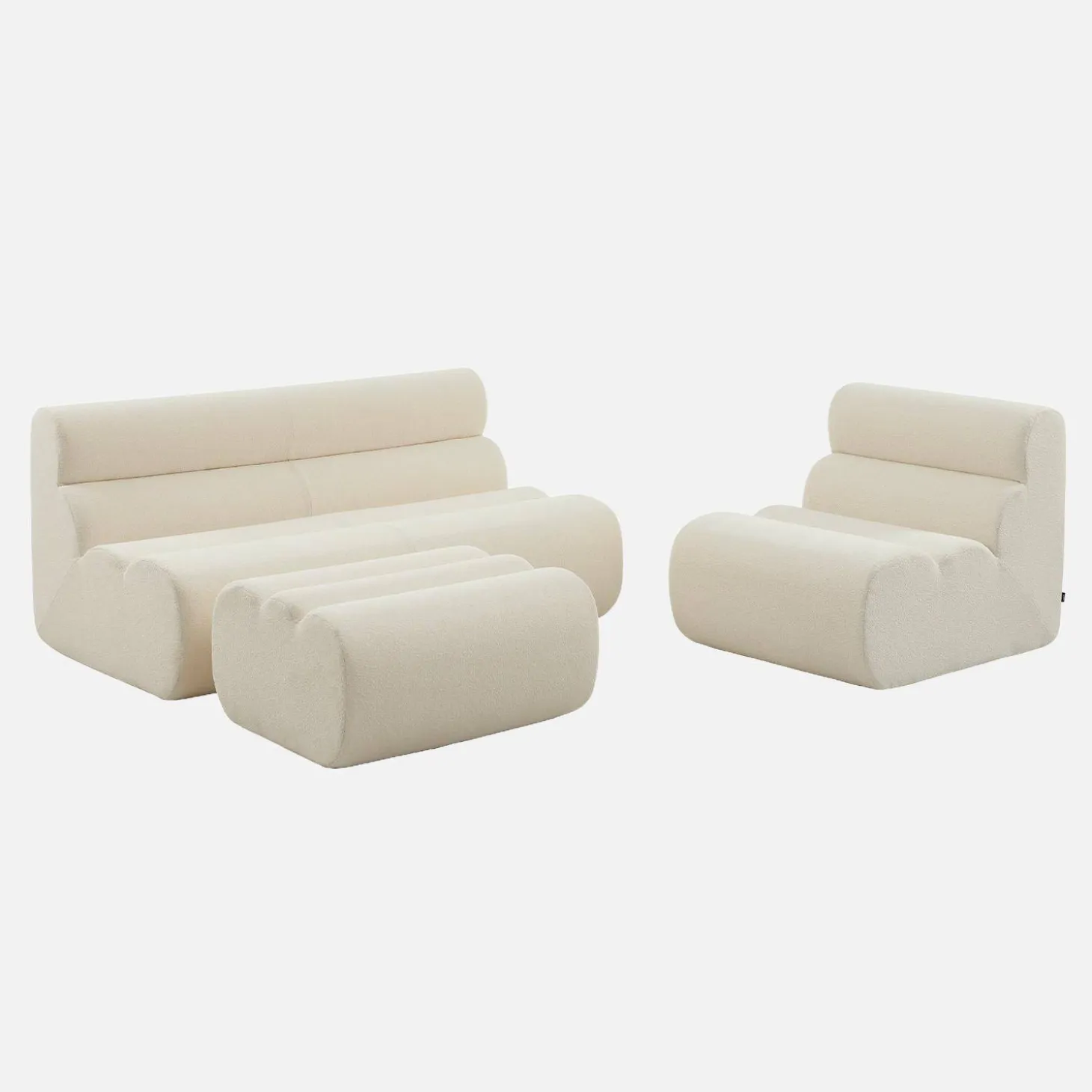 Sofá modular de borreguito con reposapiés, 3 plazas
