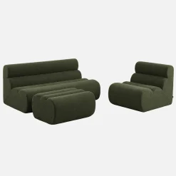 Sofá modular de borreguito con reposapiés, 3 plazas