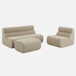 Sofá modular de borreguito con reposapiés, 3 plazas