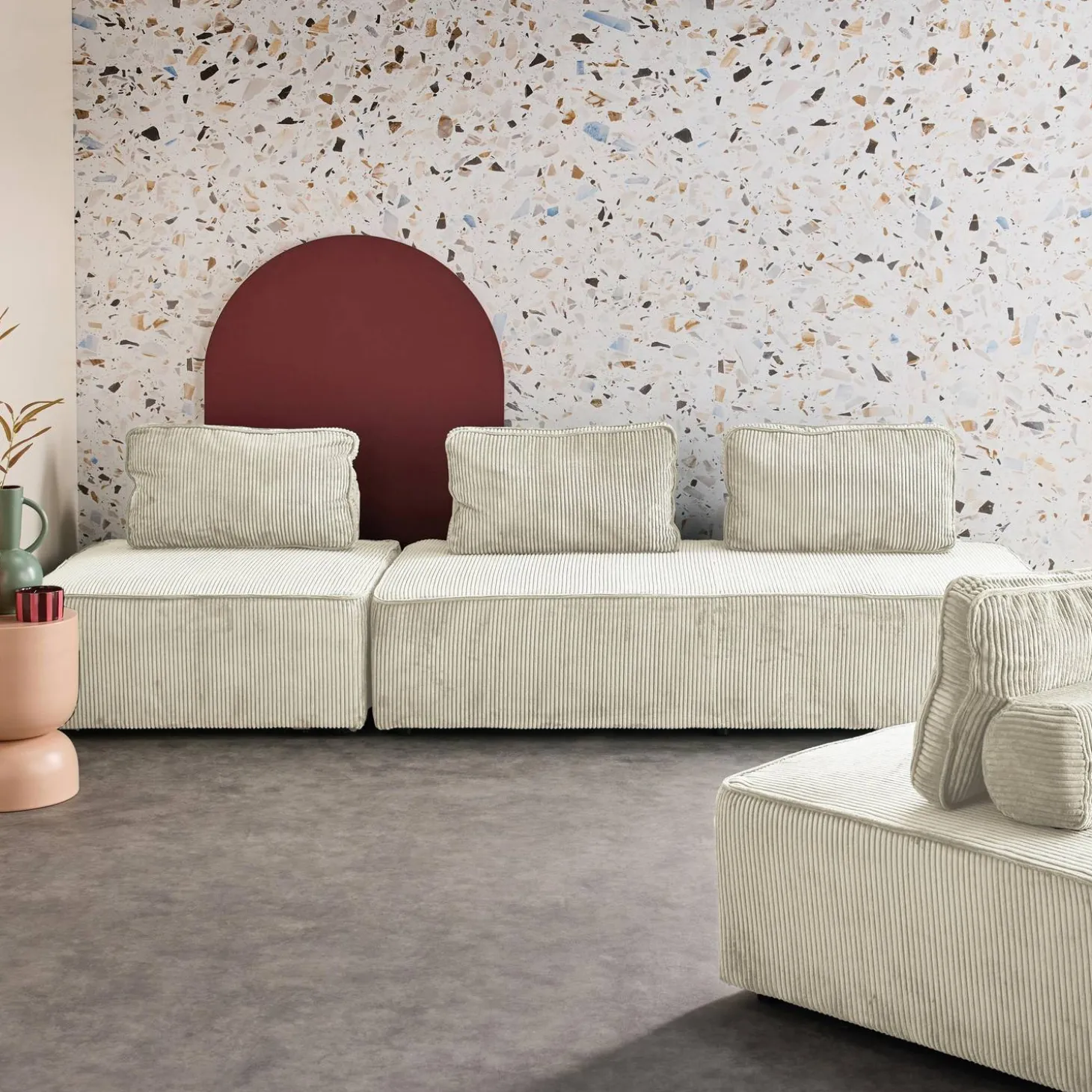 Sofá modular de pana, 4 plazas