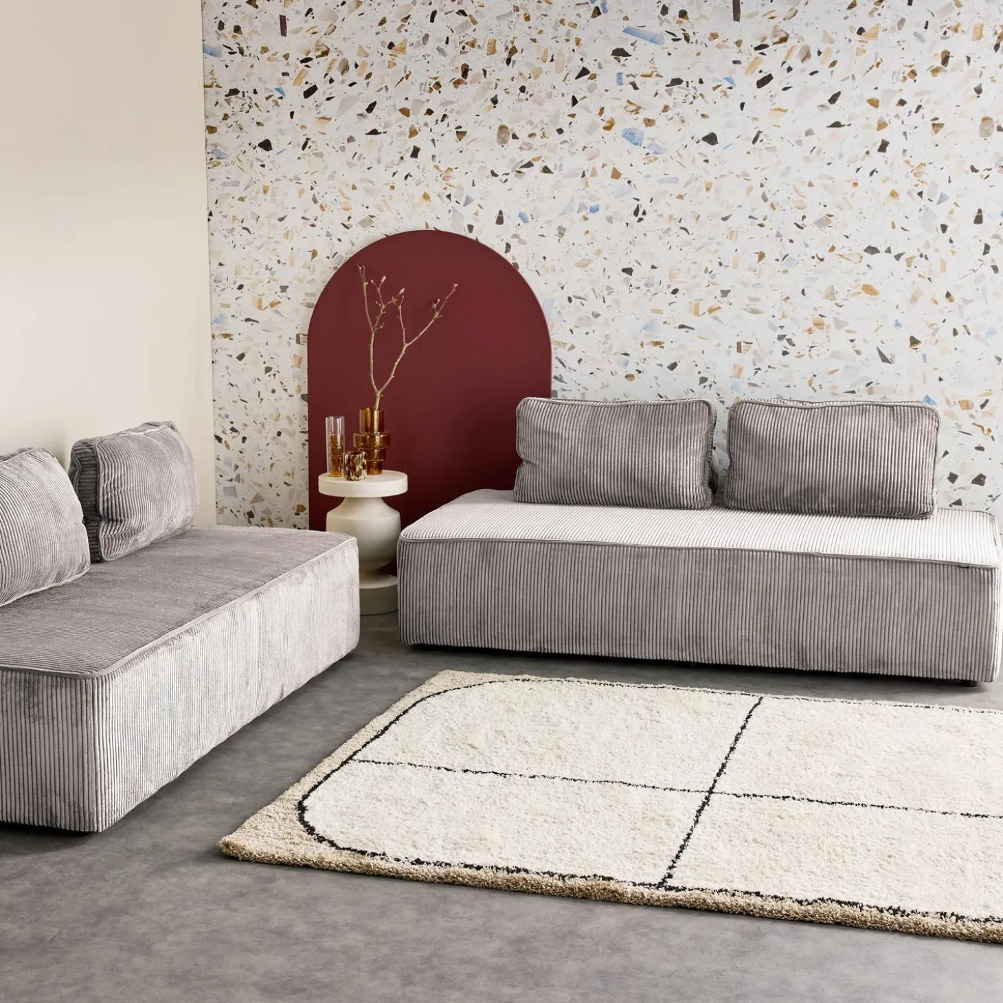 Sofá modular de pana, 4 plazas