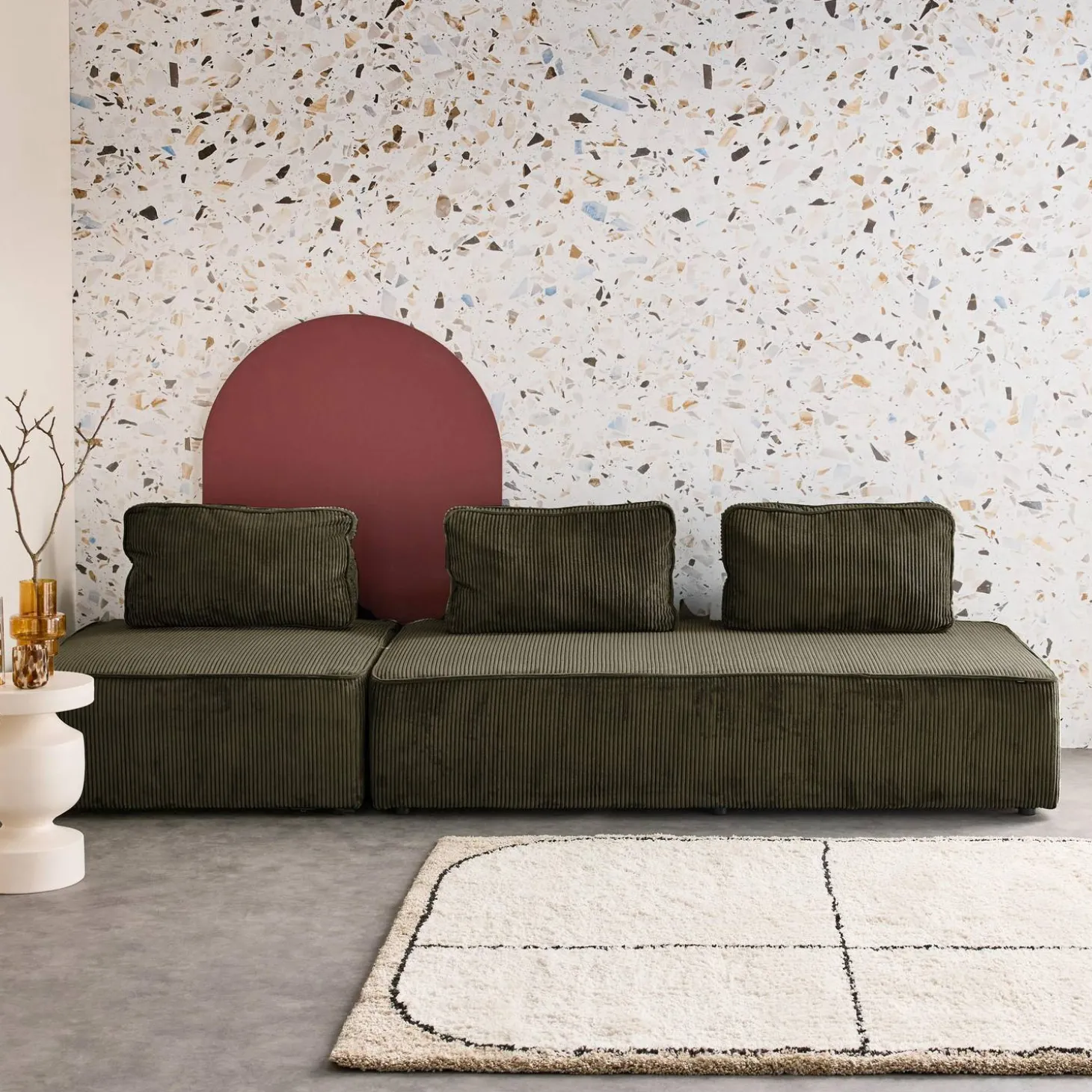 Sofá modular de pana, 3 plazas