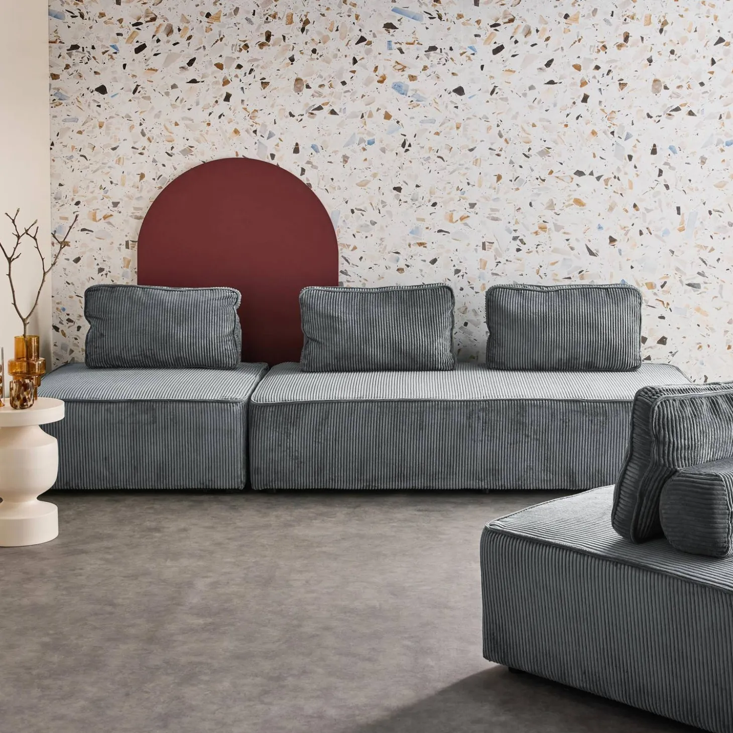 Sofá modular de pana, 4 plazas