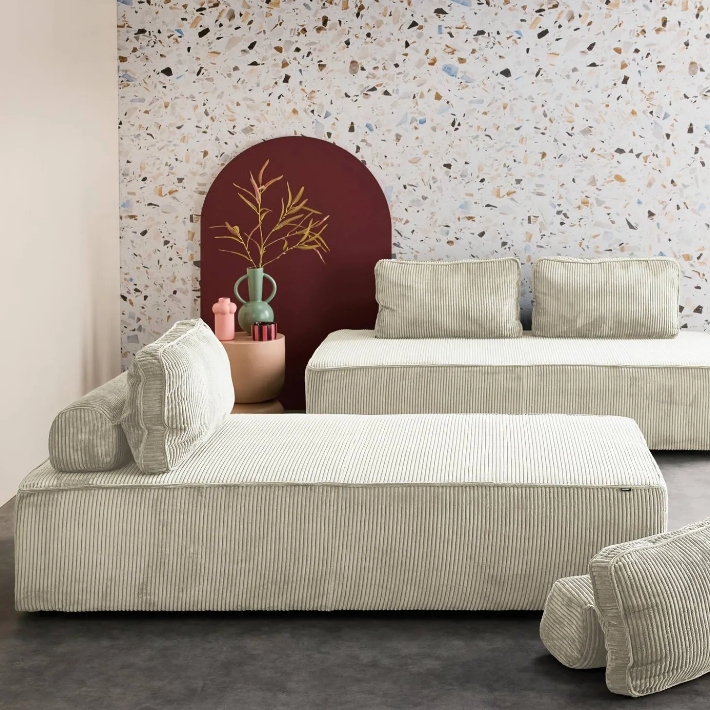 Sofá modular de pana, 4 plazas