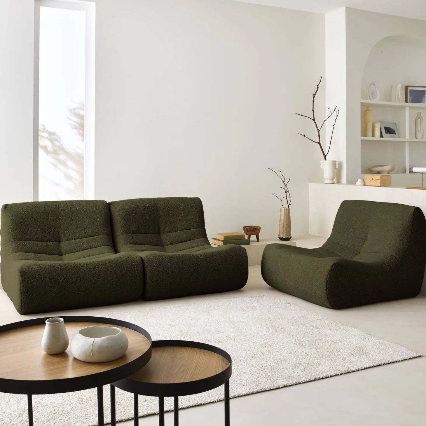 Sofá modular en borreguito texturizado, 3 plazas