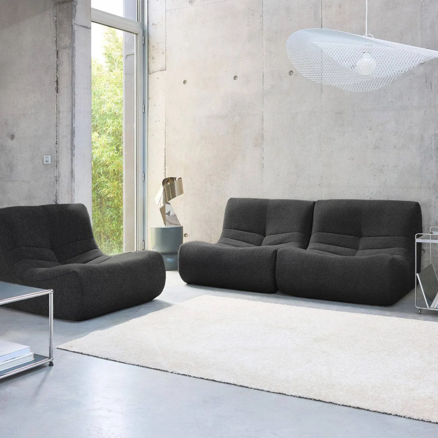 Sofá modular en borreguito texturizado, 3 plazas