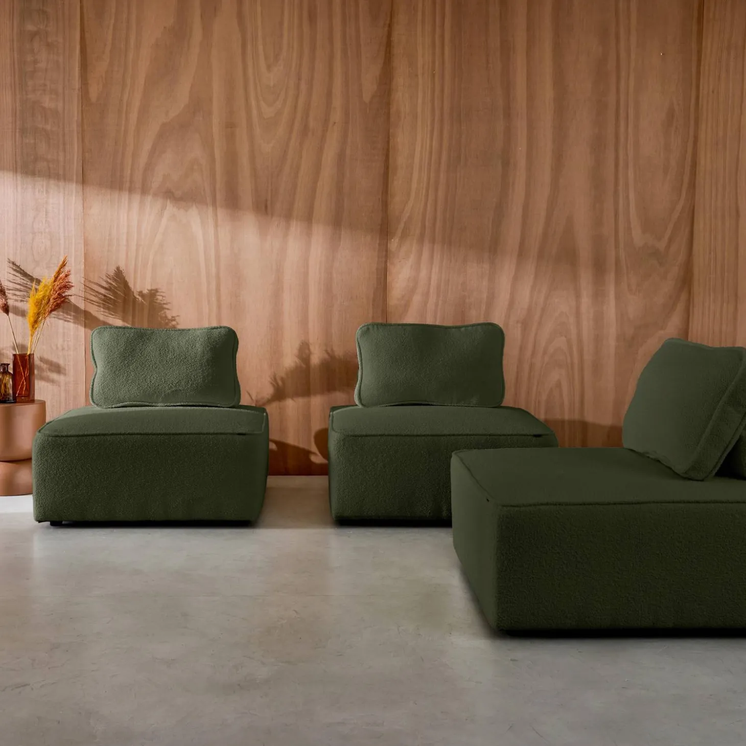 Sofá modular en tejido borreguito, 3 plazas
