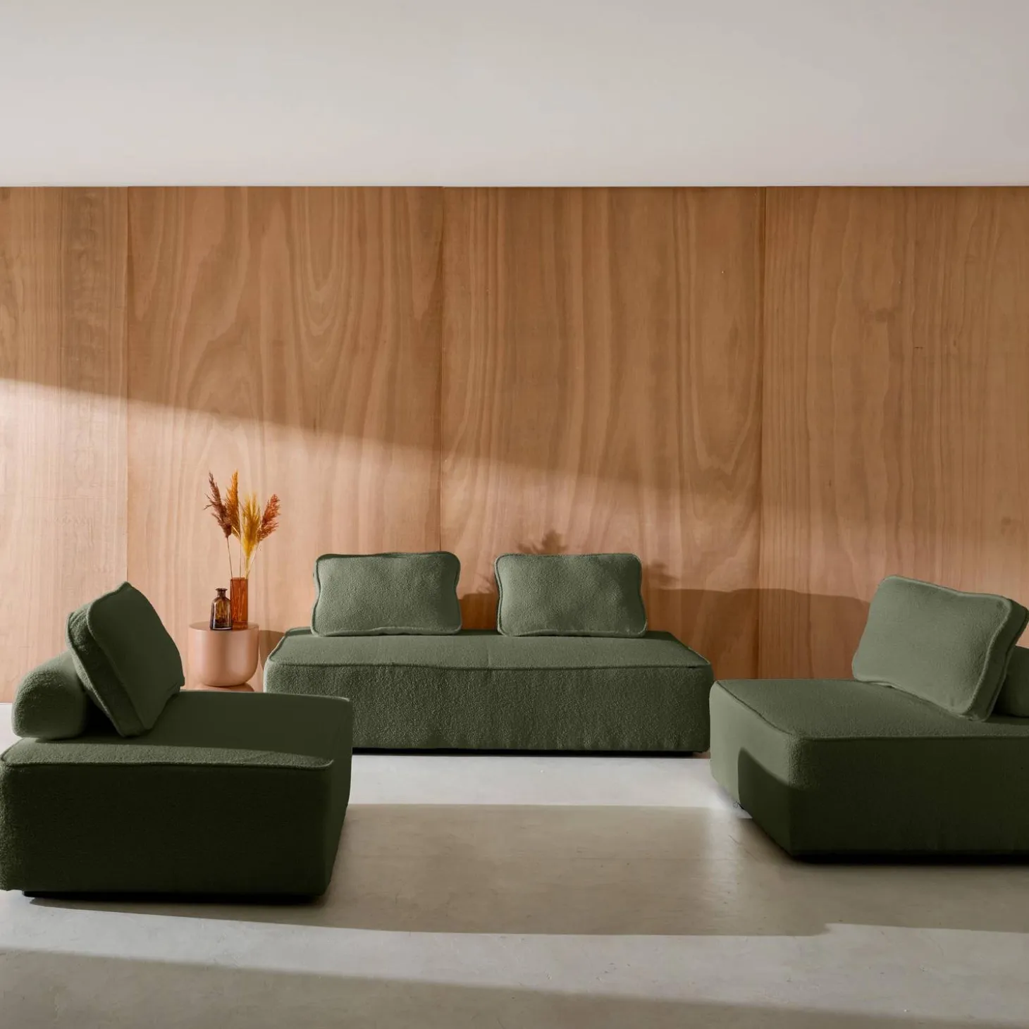 Sofá modular en tejido borreguito, 4 plazas
