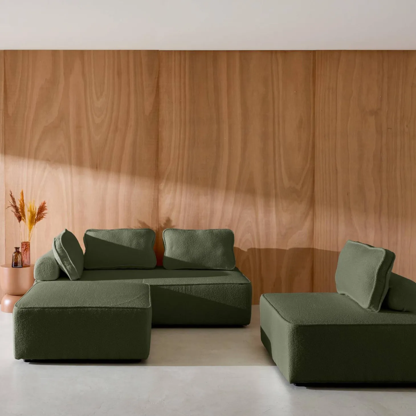Sofá modular en tejido borreguito, 4 plazas
