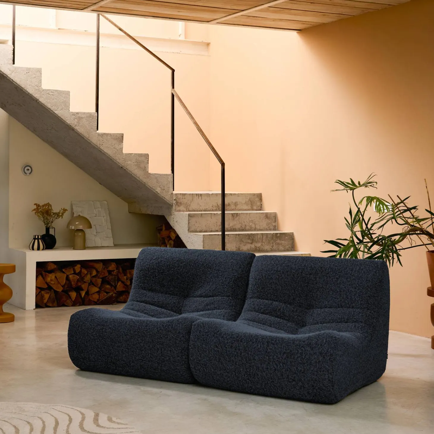 Sofá modular en tejido efecto alpaca, 2 plazas
