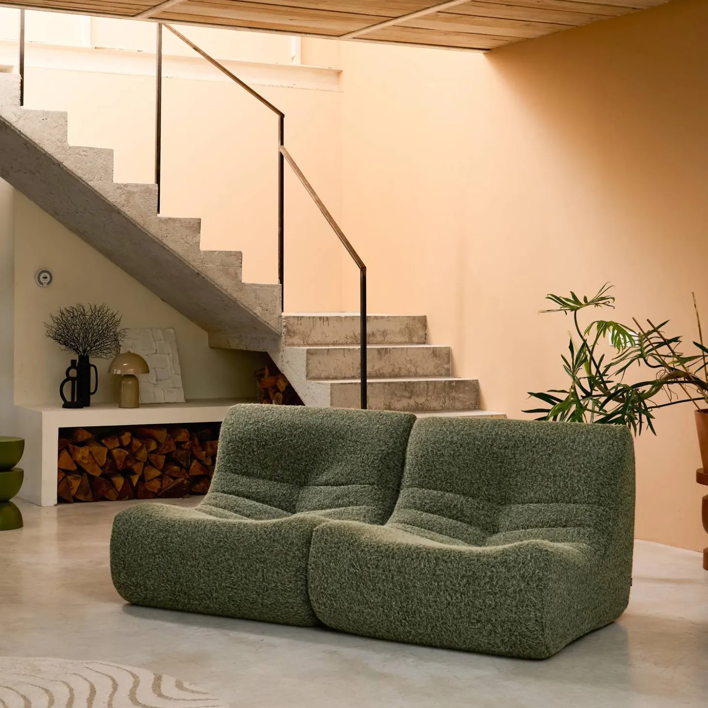 Sofá modular en tejido efecto alpaca, 2 plazas