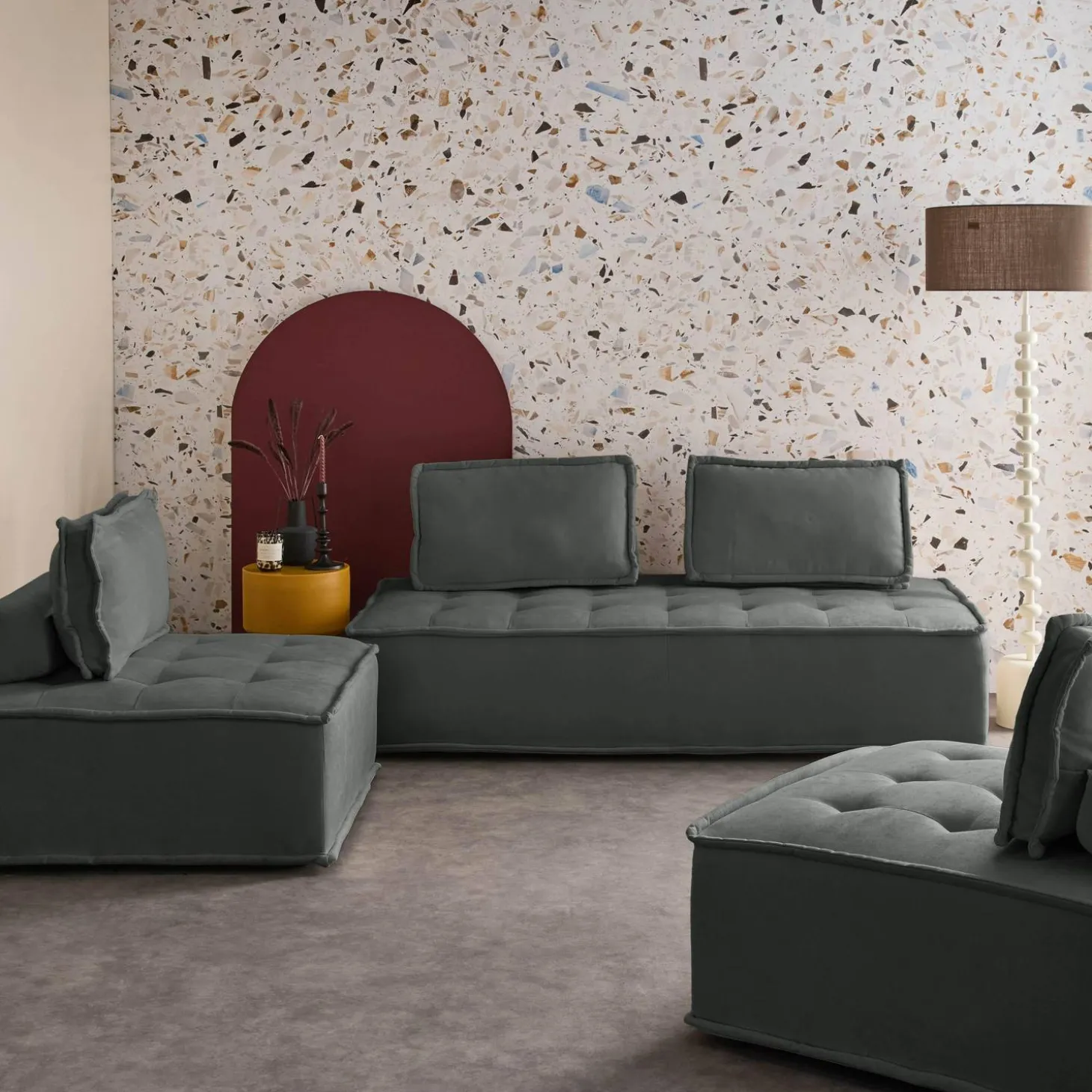 Sofá modular en tela lisa, 4 plazas
