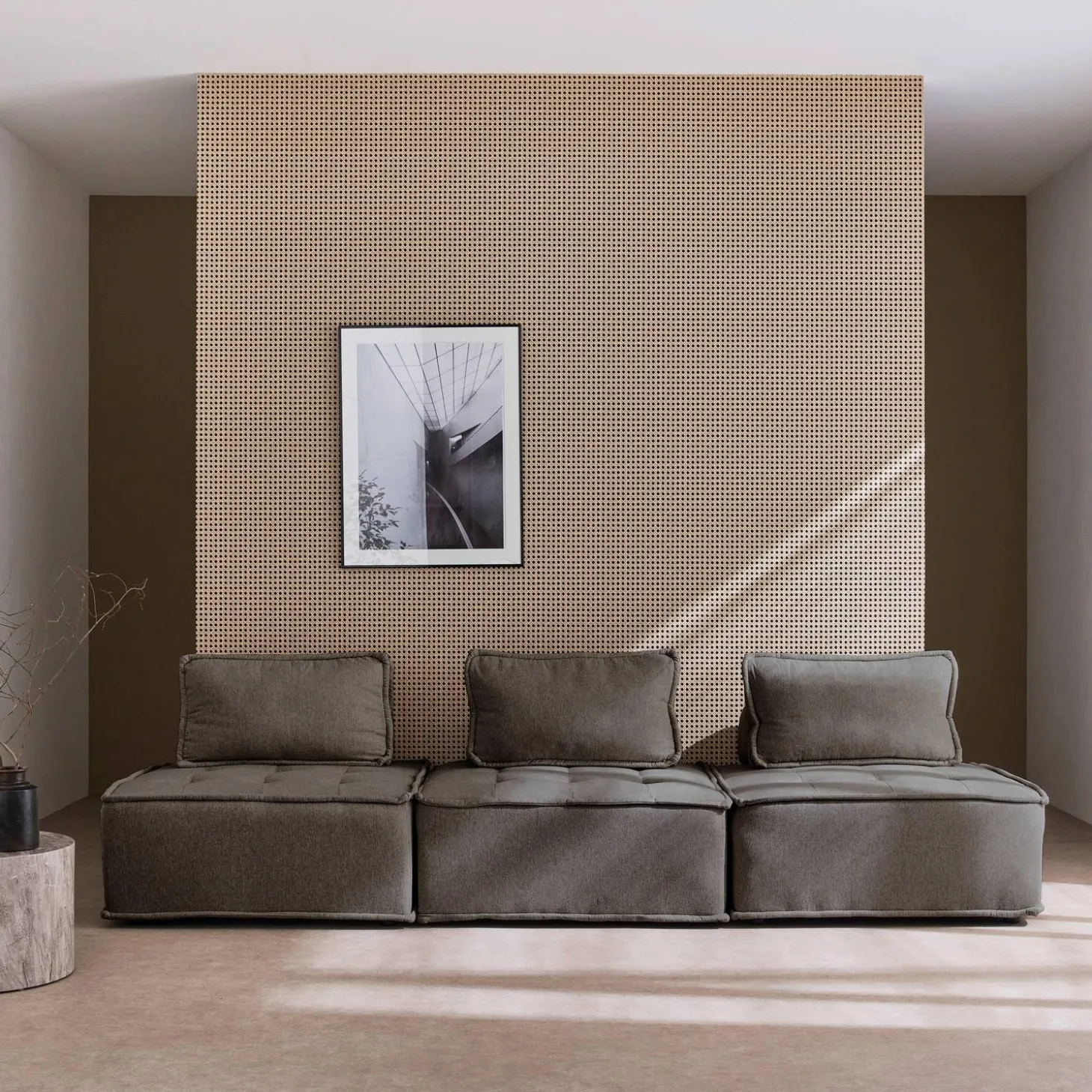 Sofá modular en tela lisa, 3 plazas