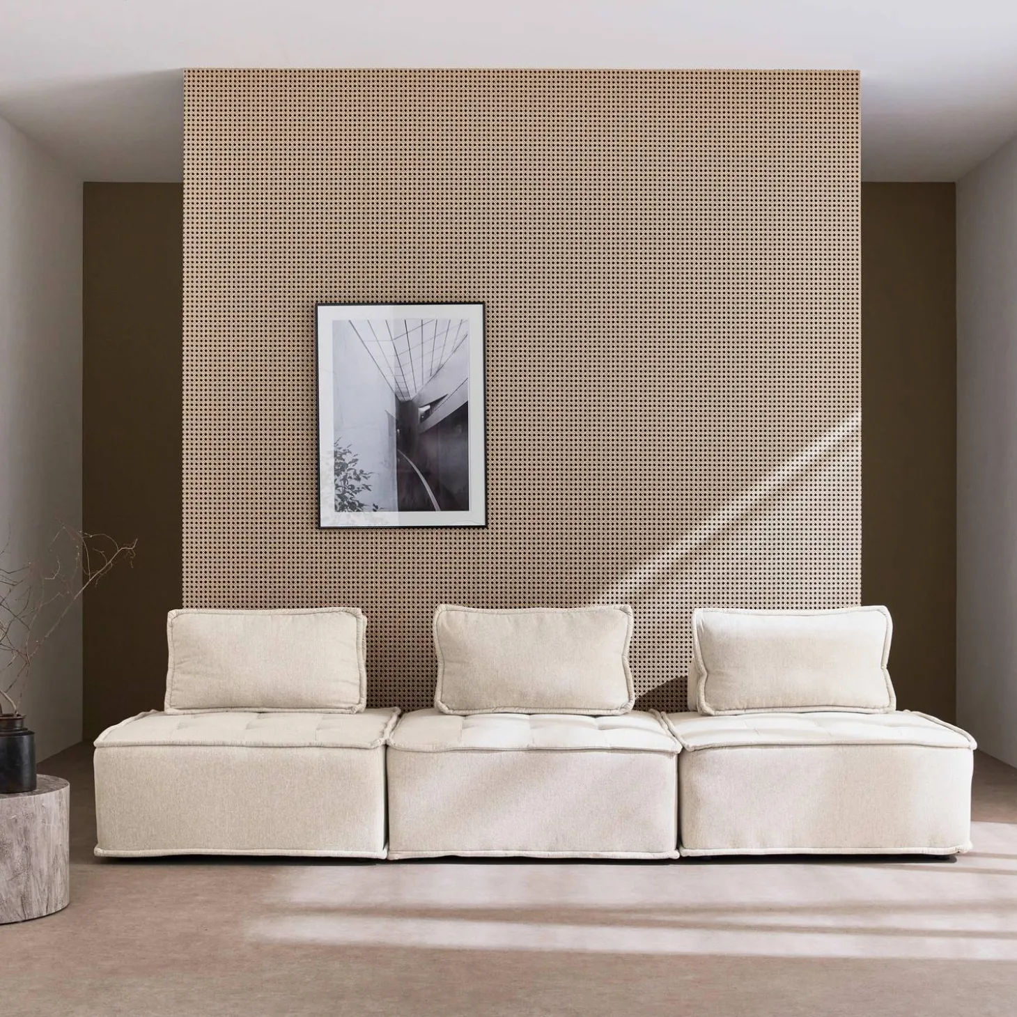 Sofá modular en tela lisa, 3 plazas