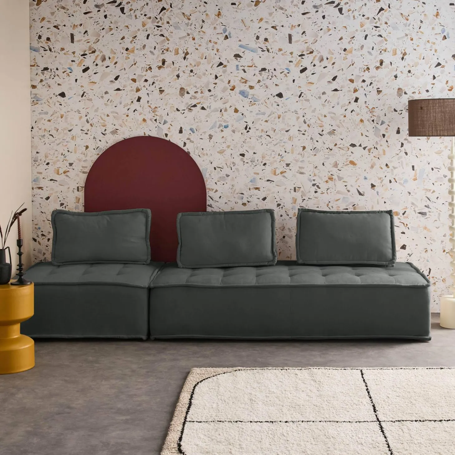 Sofá modular en tela lisa, 3 plazas