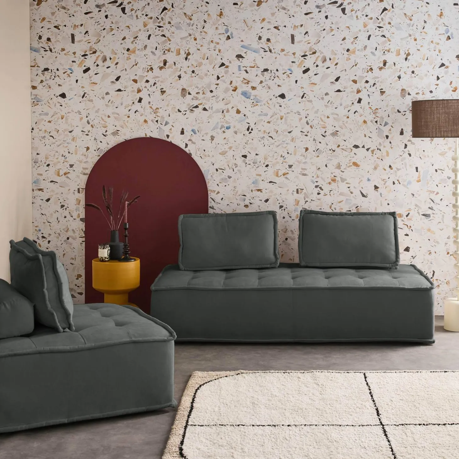 Sofá modular en tela lisa, 3 plazas