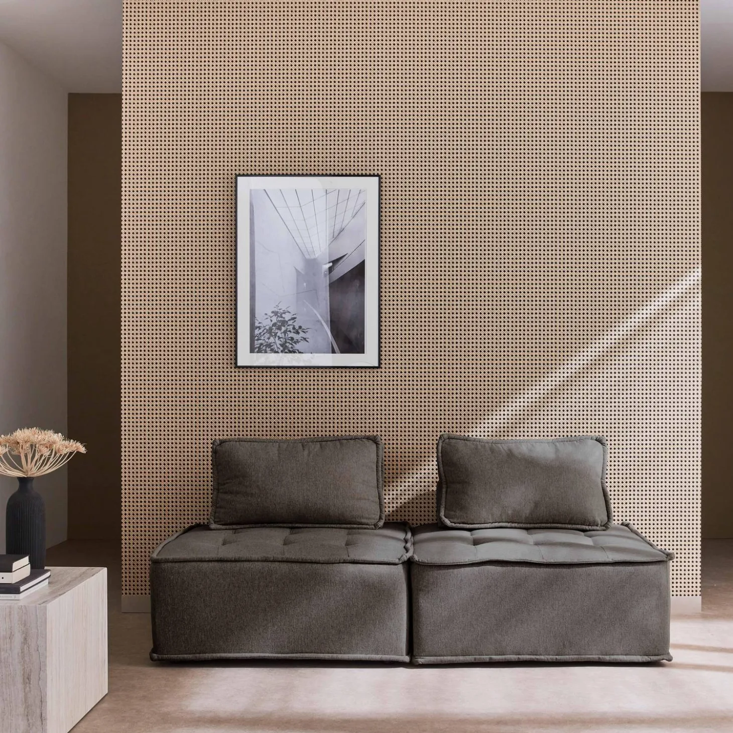 Sofá modular en tela lisa, 2 plazas