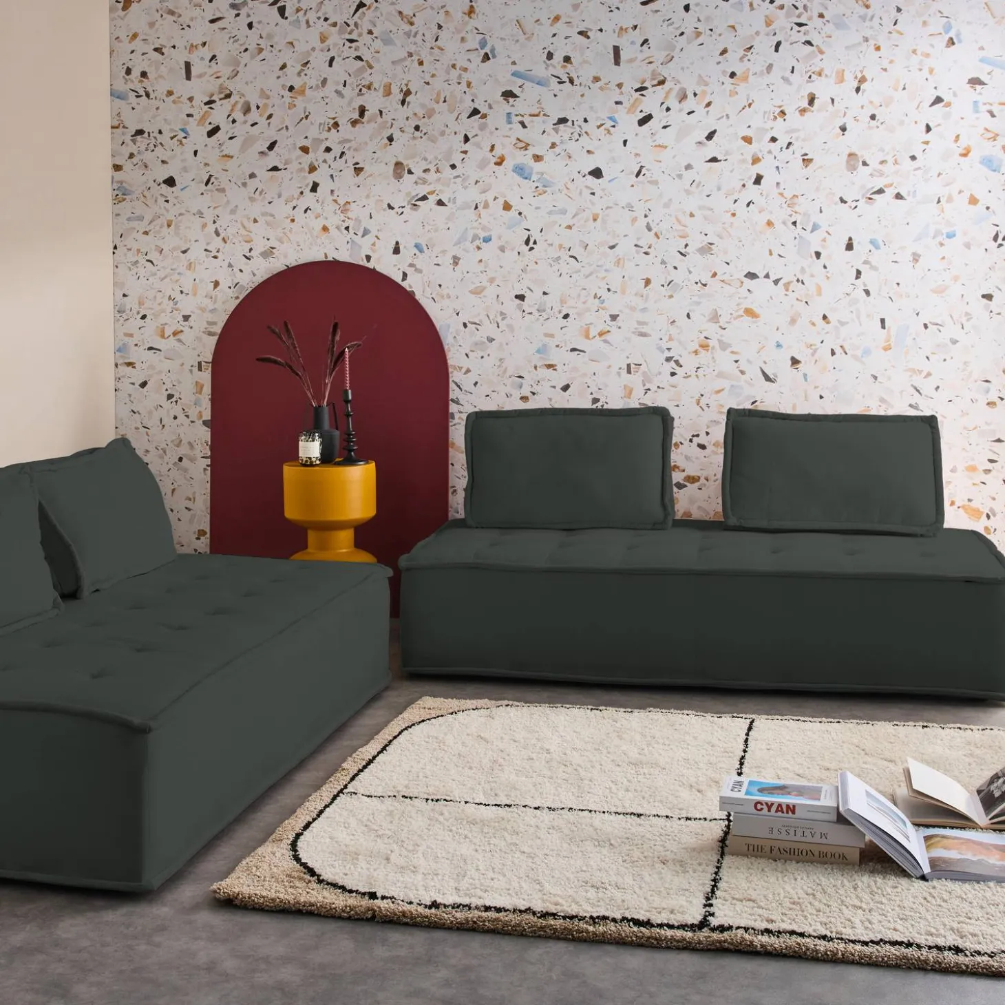 Sofá modular en tela lisa, 4 plazas
