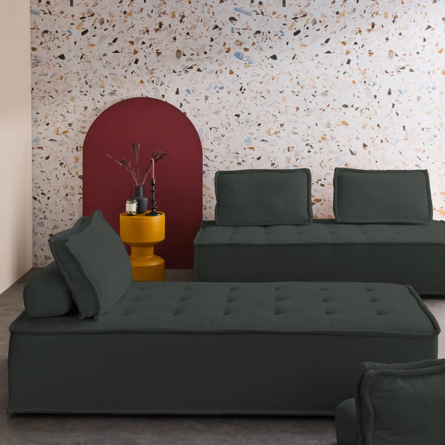Sofá modular en tela lisa, 4 plazas
