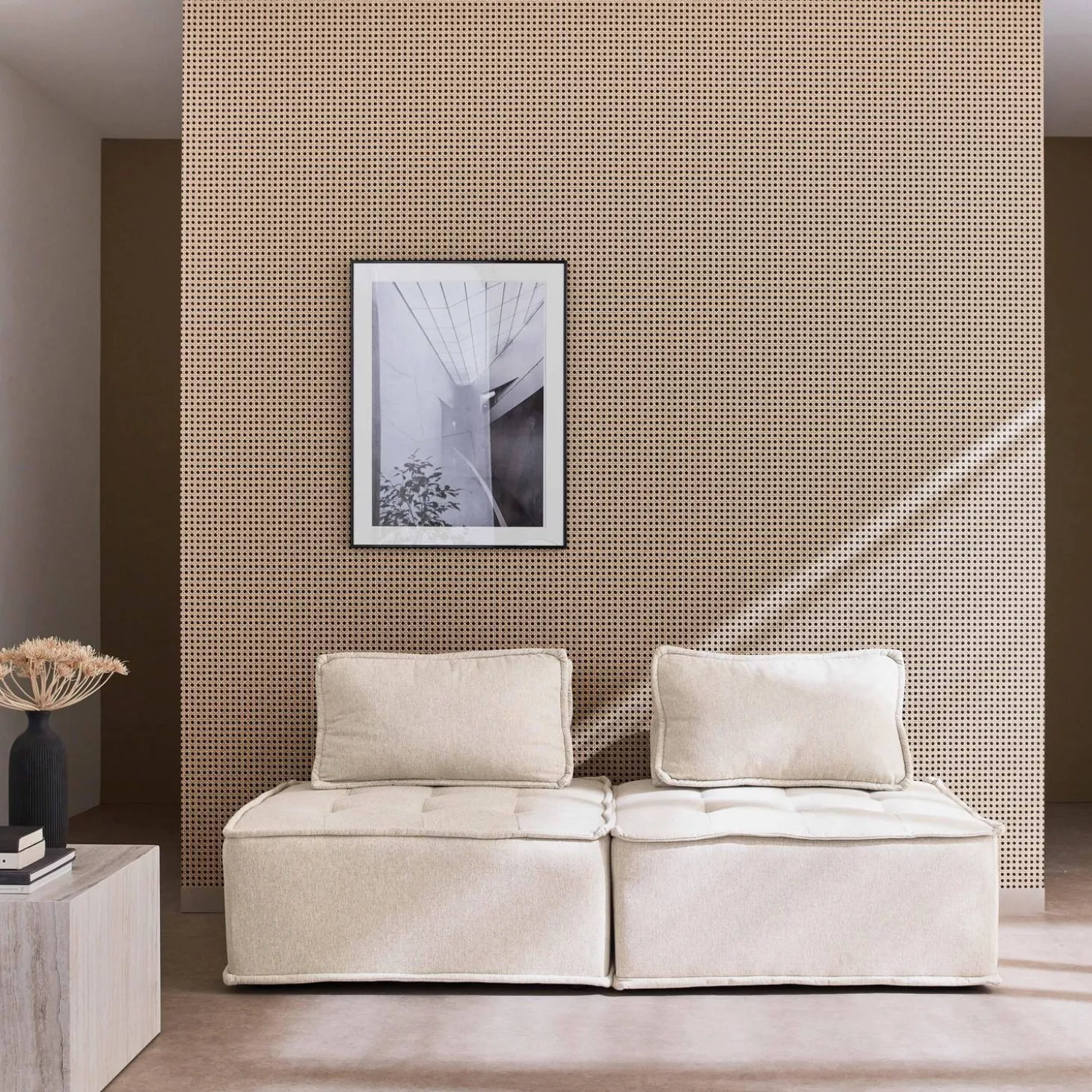 Sofá modular en tela lisa, 2 plazas