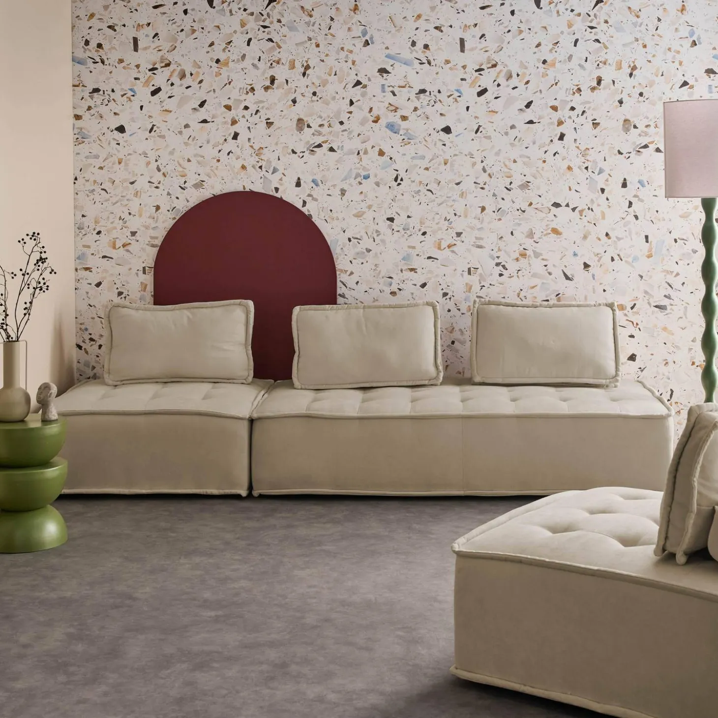 Sofá modular en tela lisa, 4 plazas