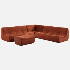 Sofá modular esquinero con reposapiés de terciopelo de pana fina, 7 plazas