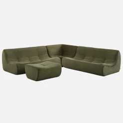 Sofá modular esquinero con reposapiés de terciopelo de pana fina, 7 plazas