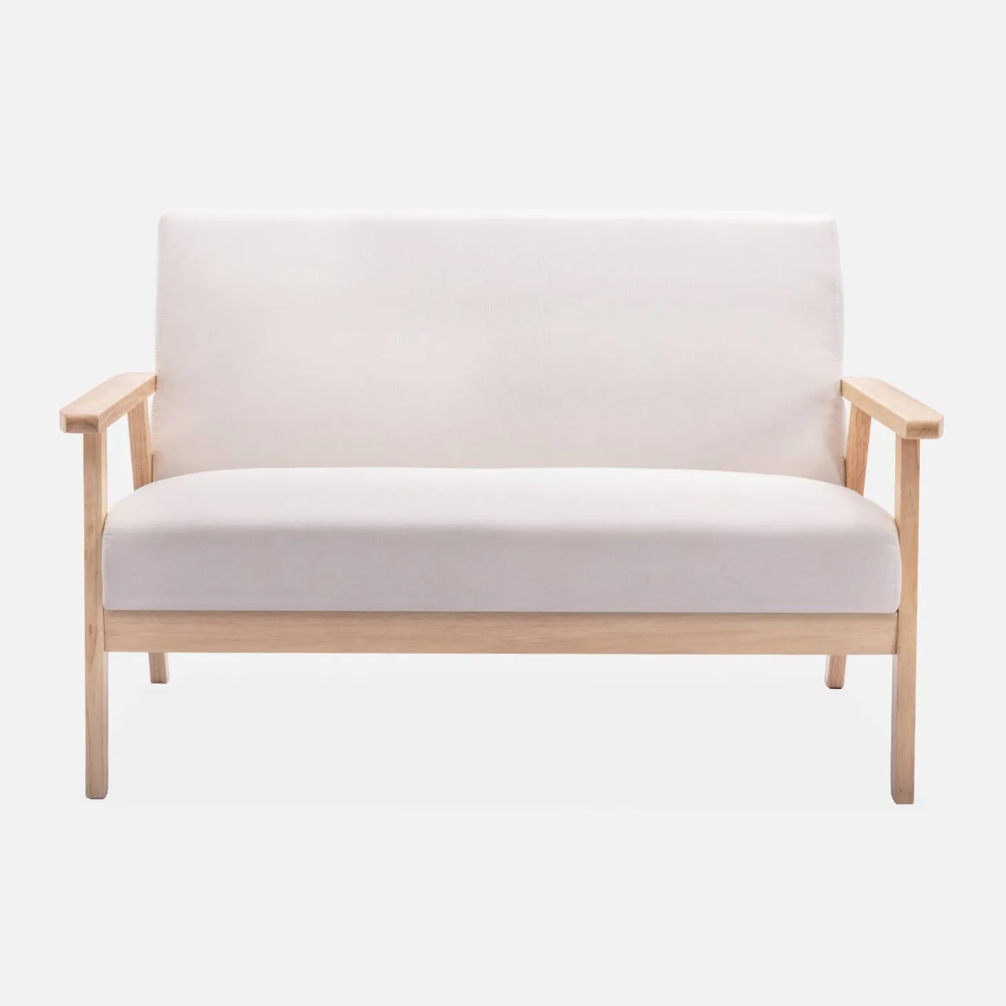 Sofá o banco con tela y patas de madera, 2 plazas