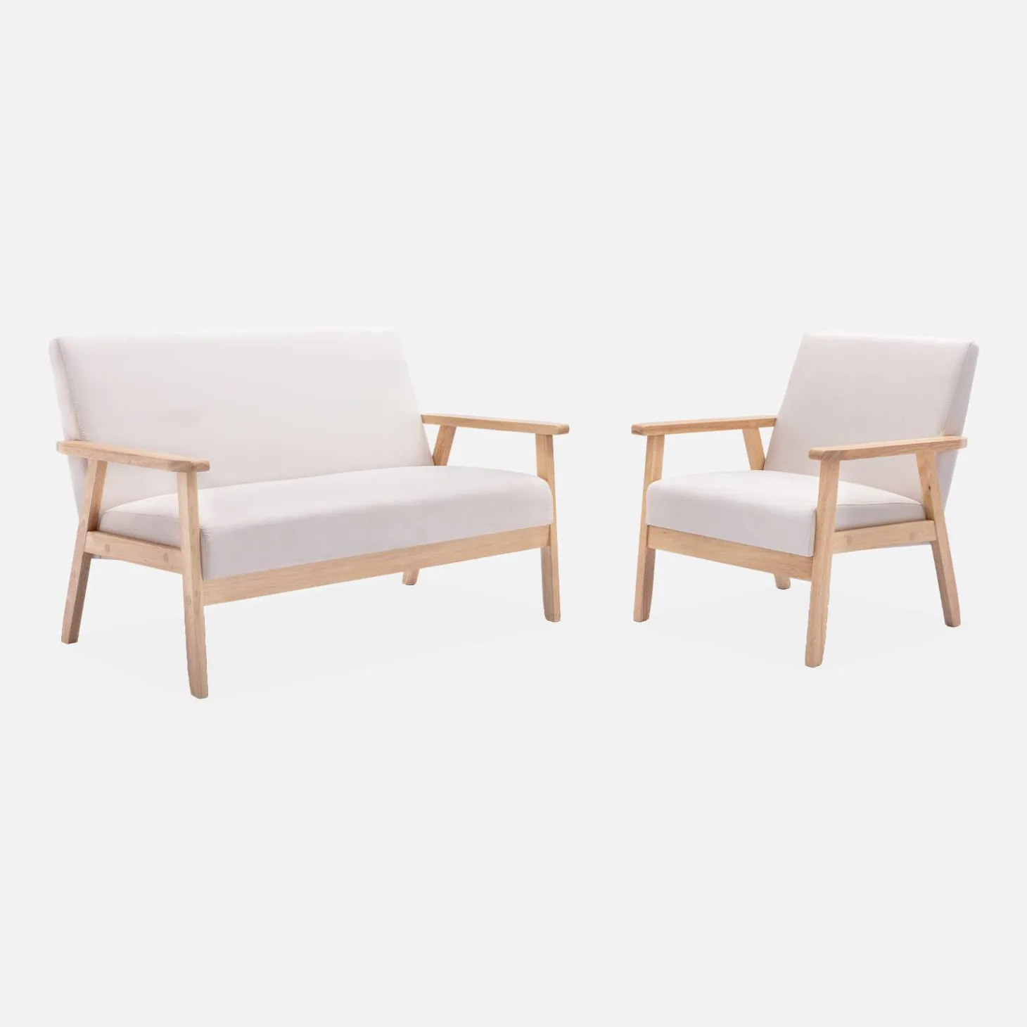 Sofá o banco con tela y patas de madera, 2 plazas