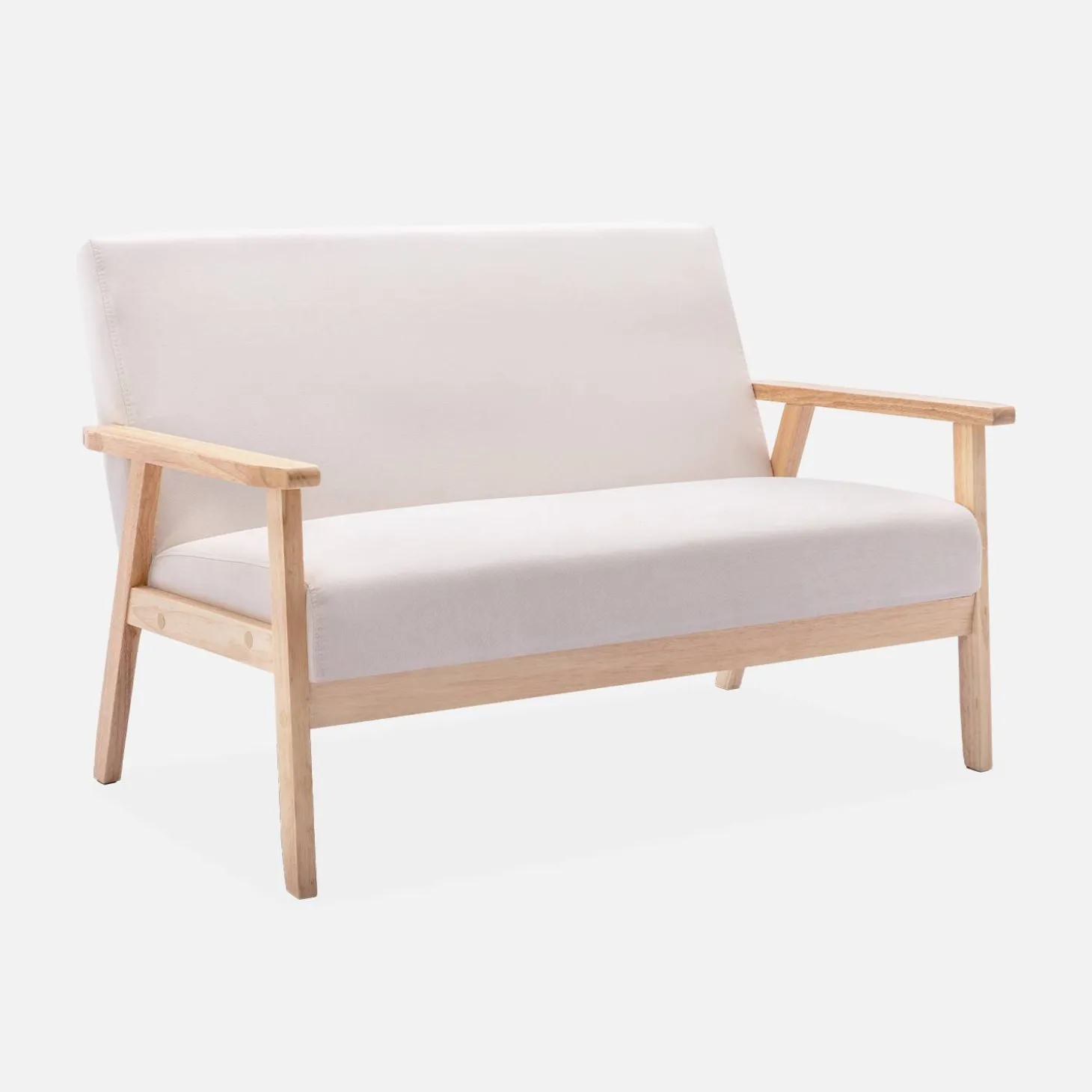 Sofá o banco con tela y patas de madera, 2 plazas