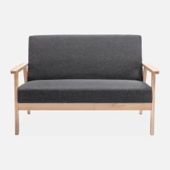 Sofá o banco con tela y patas de madera, 2 plazas