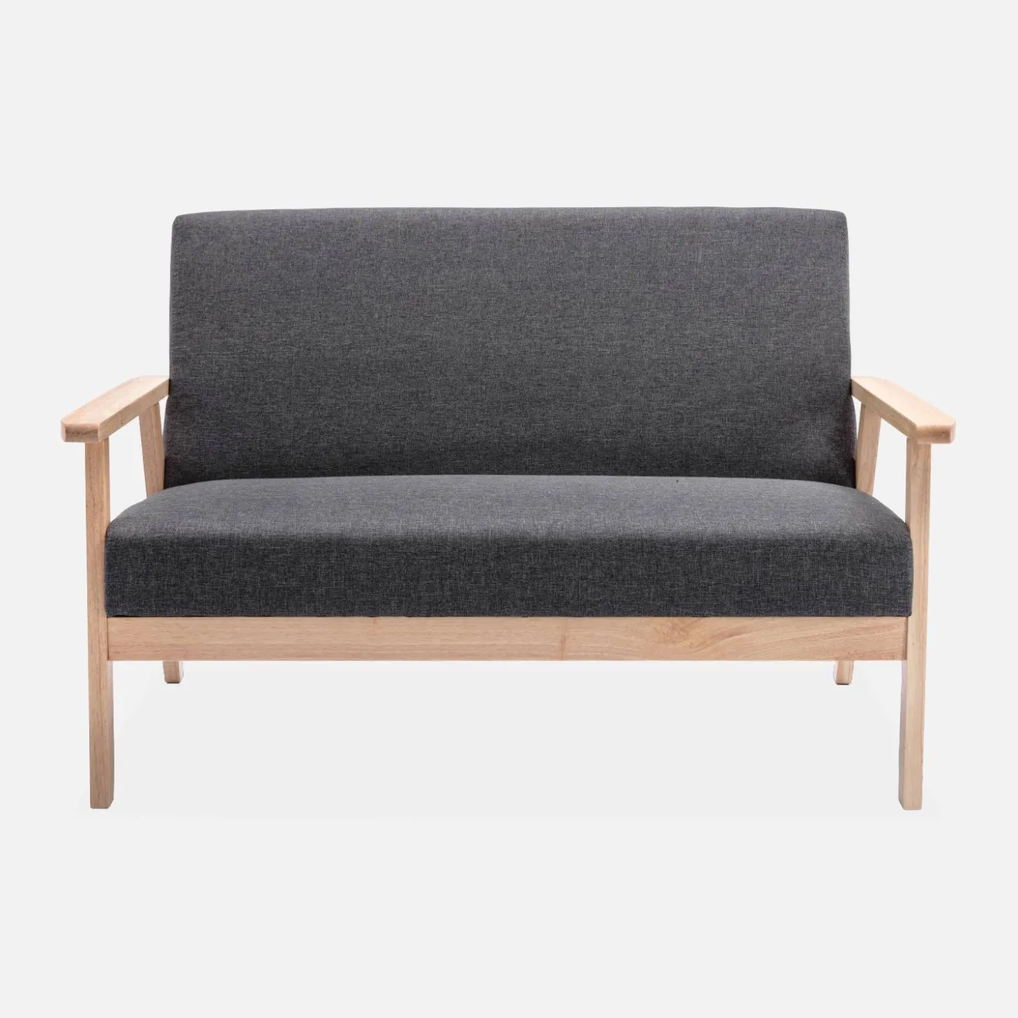 Sofá o banco con tela y patas de madera, 2 plazas