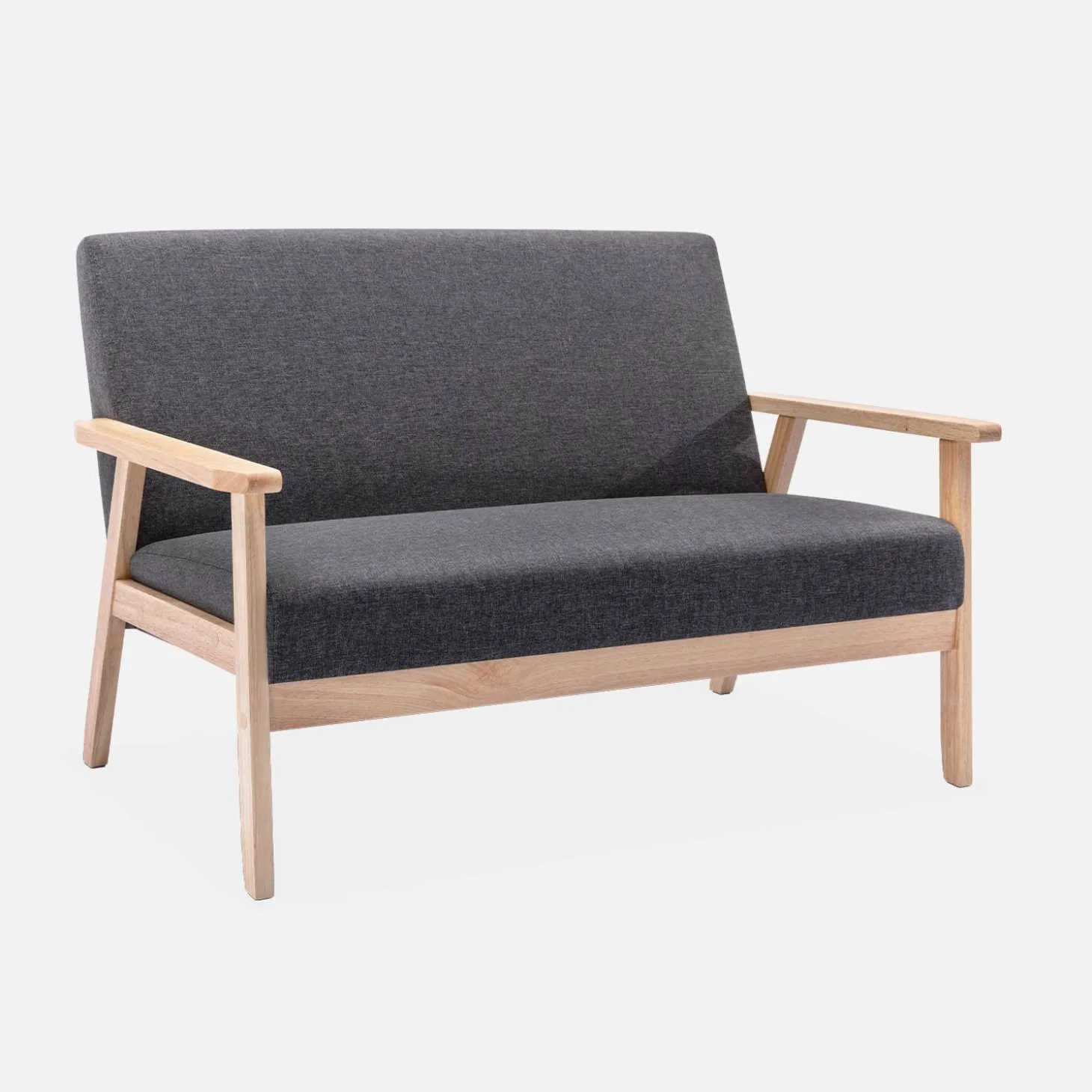 Sofá o banco con tela y patas de madera, 2 plazas