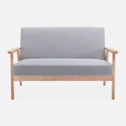 Sofá o banco con tela y patas de madera, 2 plazas