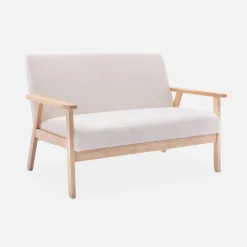 Sofá o banco de borreguito y patas de madera, 2 plazas