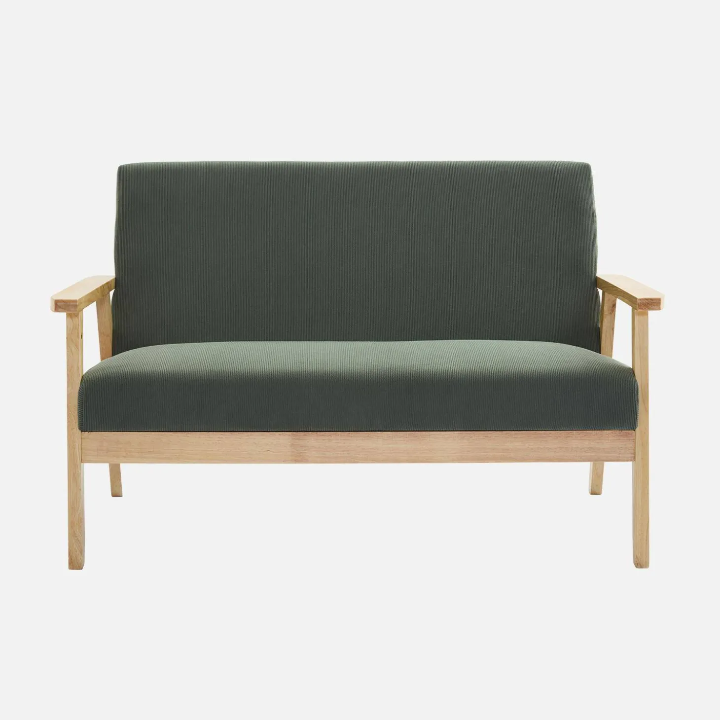 Sofá-banco de pana con patas de madera, 2 plazas