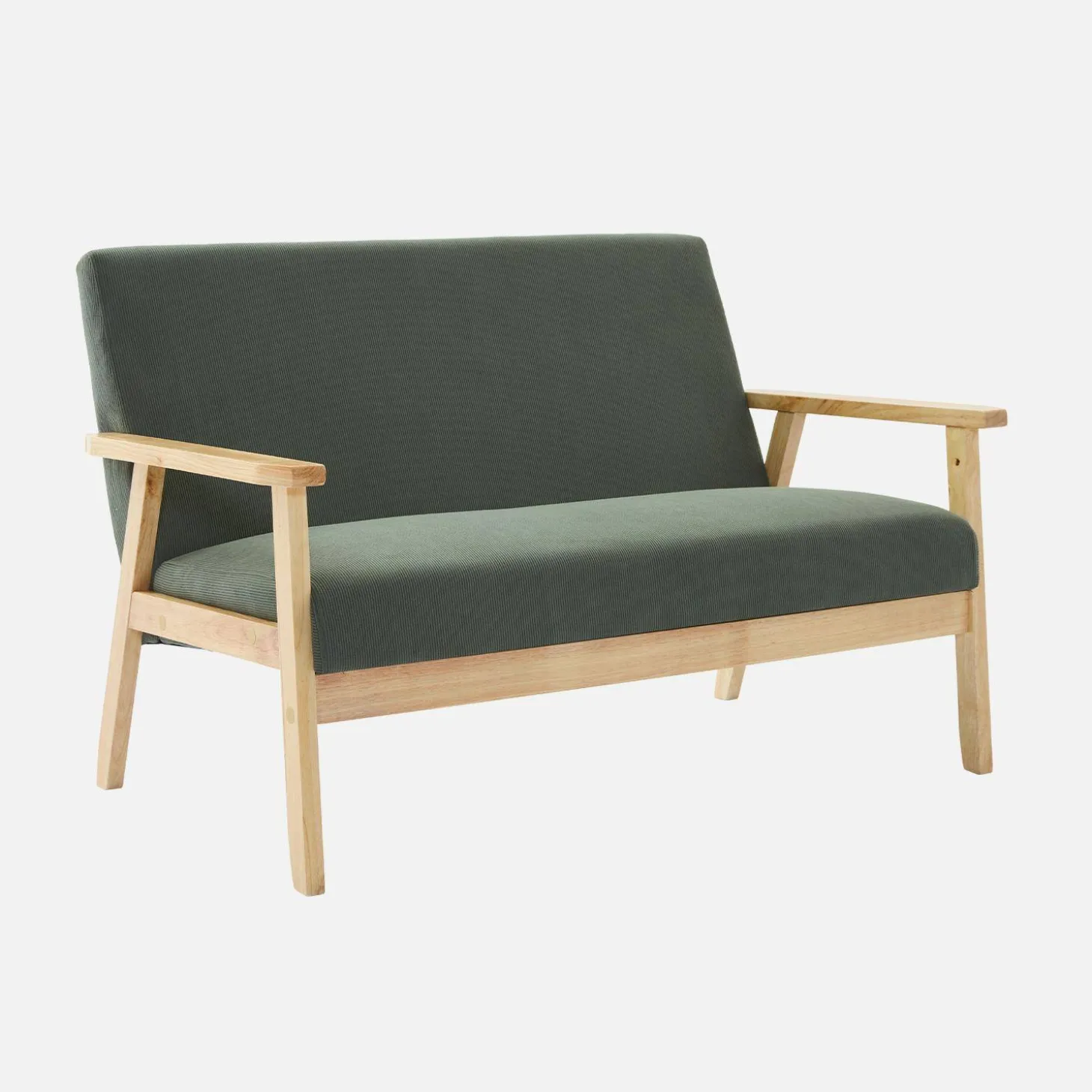 Sofá-banco de pana con patas de madera, 2 plazas