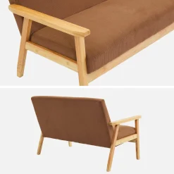 Sofá-banco de pana con patas de madera, 2 plazas