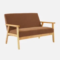 Sofá-banco de pana con patas de madera, 2 plazas