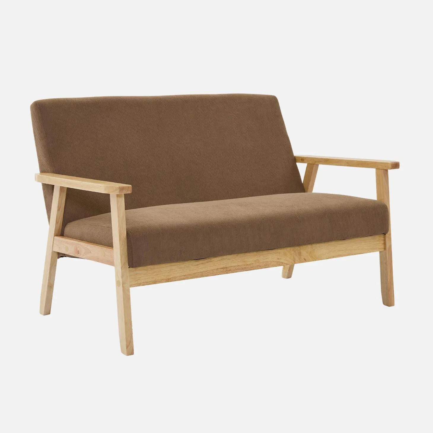 Sofá-banco de pana con patas de madera, 2 plazas
