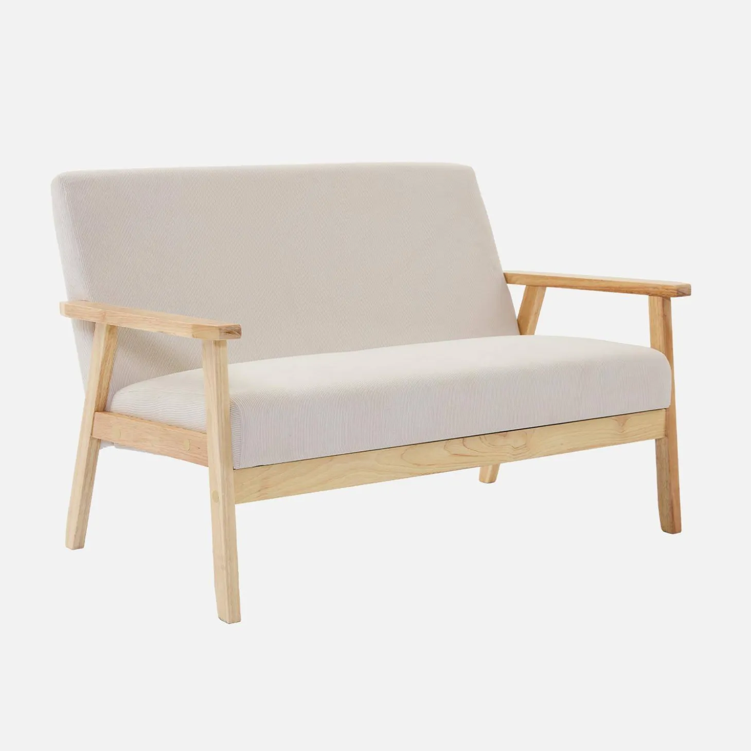 Sofá-banco de pana con patas de madera, 2 plazas